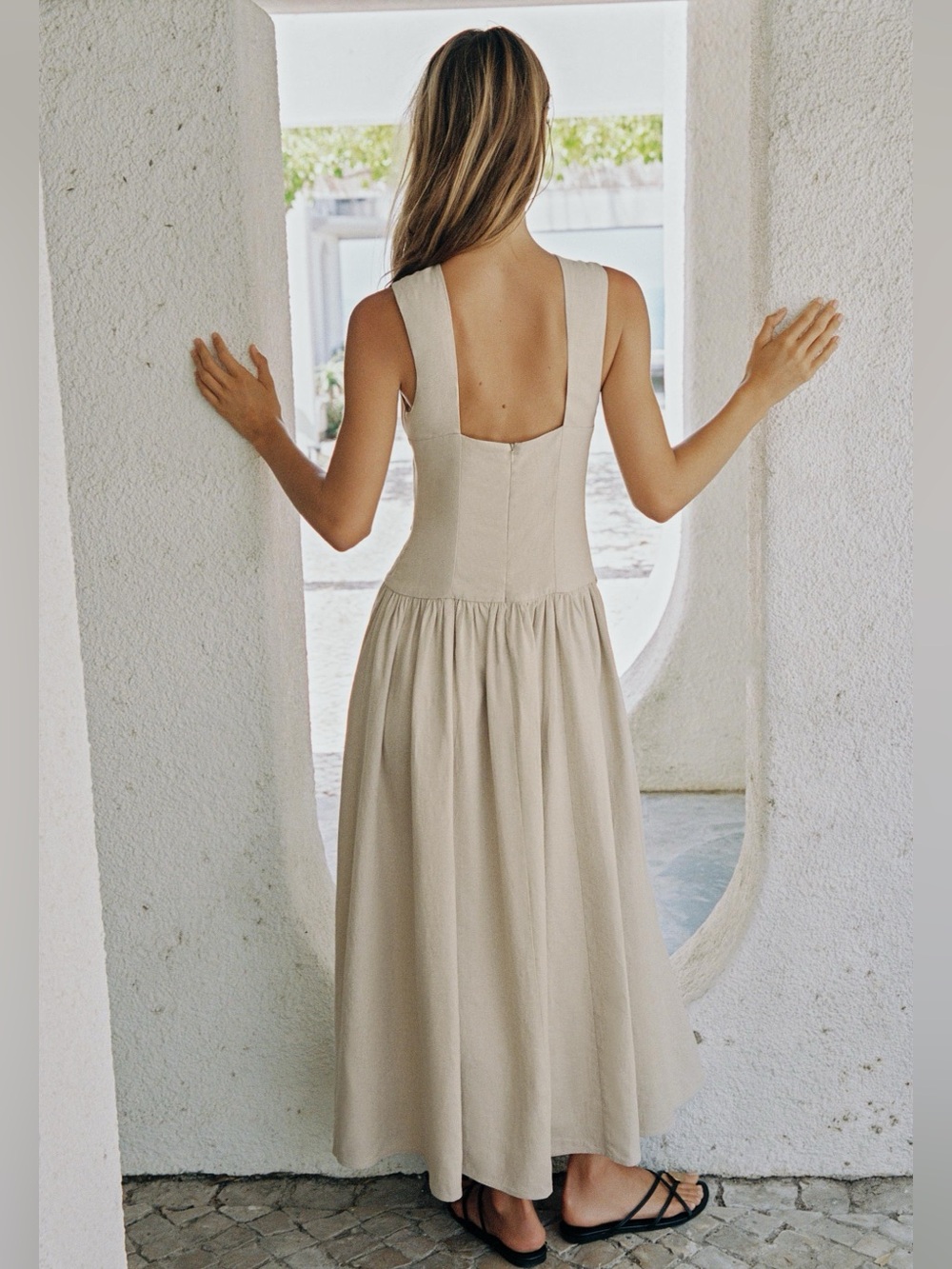 ZARA LINEN COMBINATION MIDI DRESS - Picture 6 of 12